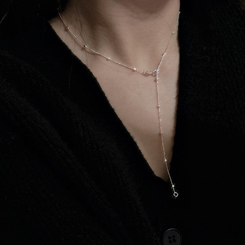 Minimalism Small Square Geometry 925 Sterling Silver Mini Beads Necklace
