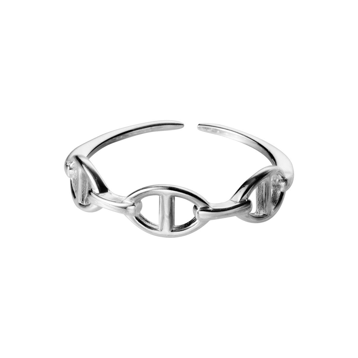 Pure Metal Geometric Hollow Chain Link Silver S925 Adjustable Pig Nose Chain Ring