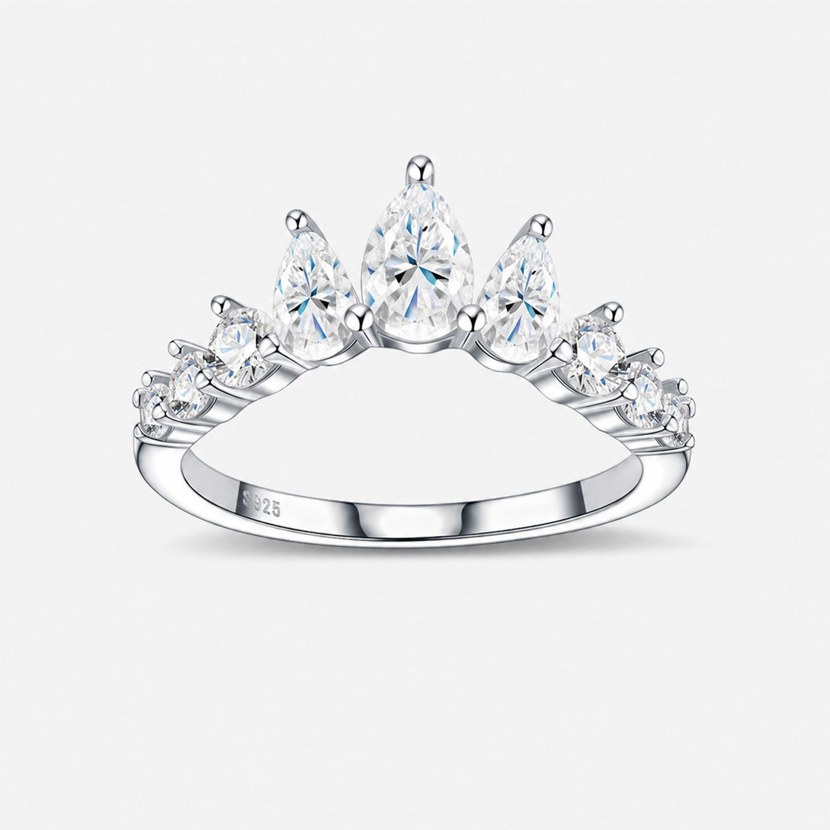 Minimalist Crown Wave Pear Moissanite 925 Sterling Silver Ring