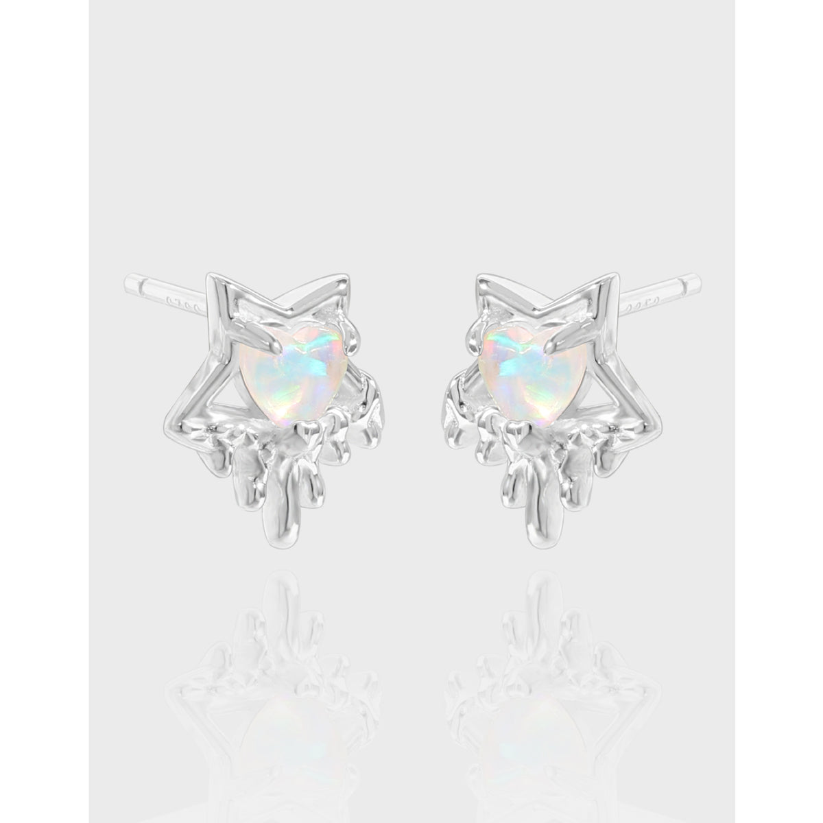 Elegant Fashion Heart Shining Star Design Opal 925 Sterling Silver Stud Earrings