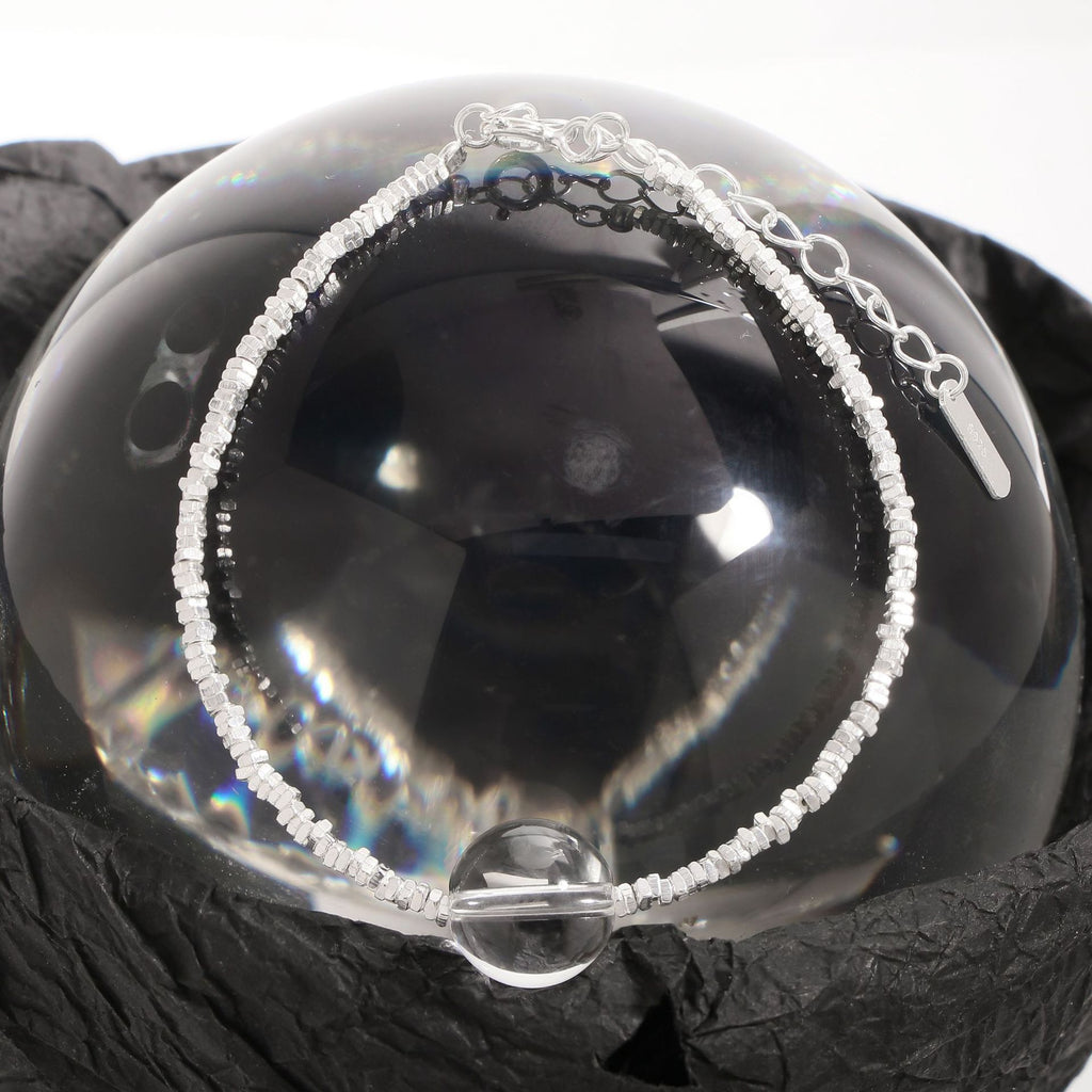 Simple Natural Transparent Crystal Broken 925 Sterling Silver Bracelet