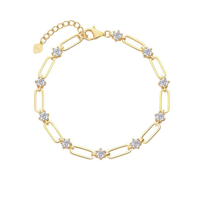 Geometric Round Moissanite 925 Sterling Silver Bracelet