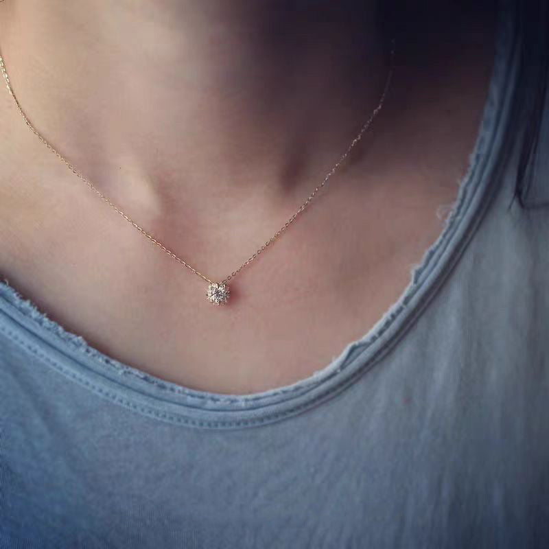 Beautiful Gift Shining CZ Sunflowers 925 Sterling Silver Necklace