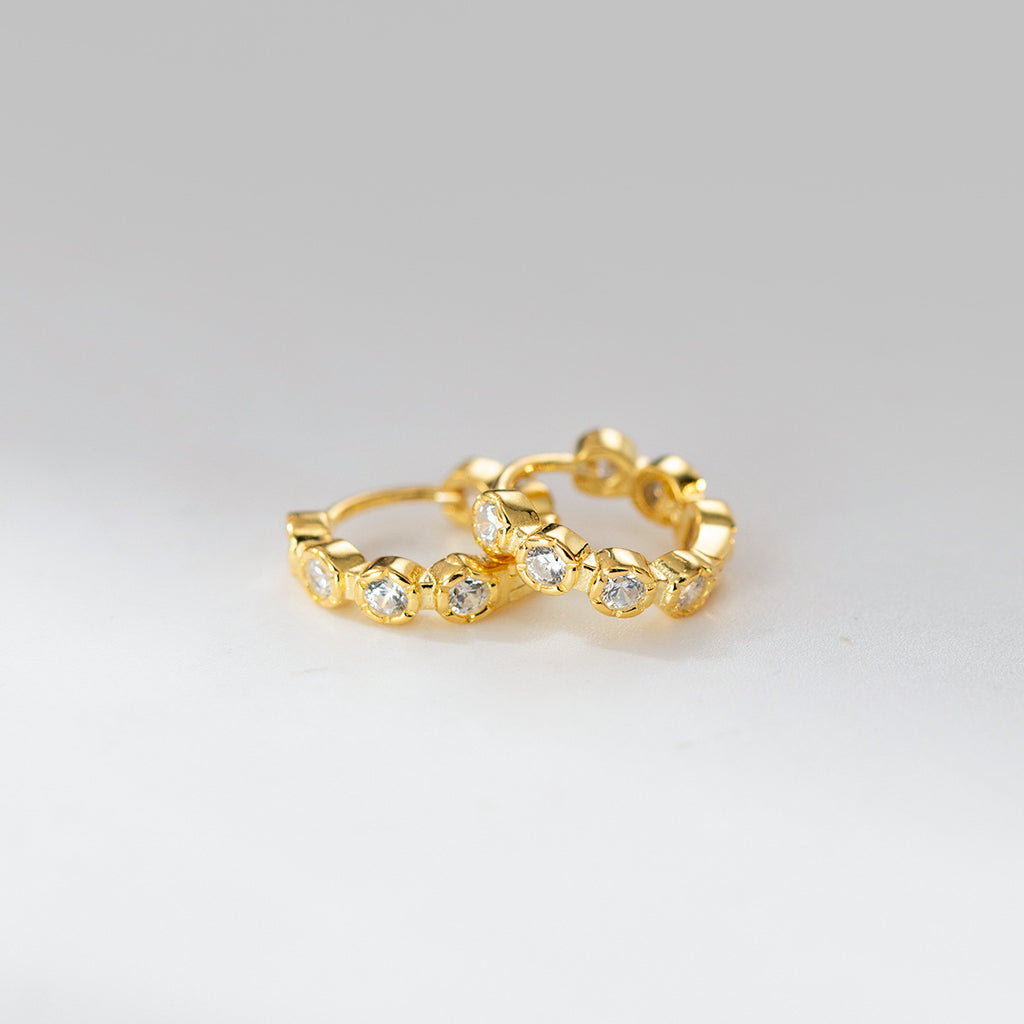 Cubic Zirconia Round Bezel Set Huggie Hoop Earrings In 925 Sterling Silver With Silver Or Yellow Gold Finish Minimalist Shining Elegant Fashion Earrings