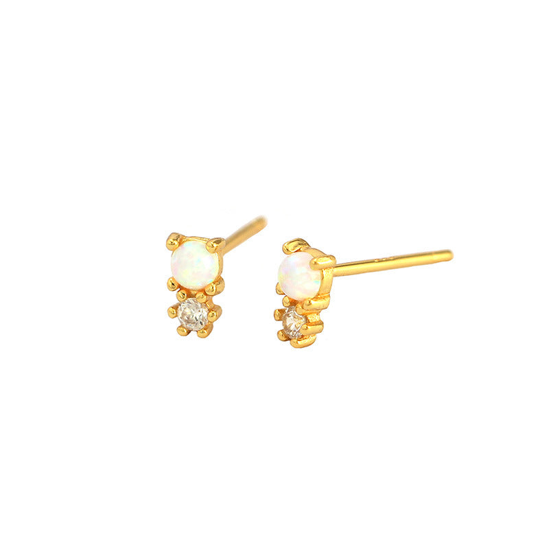 New Round Created Opal Snowman  CZ 925 Sterling Silver Stud Earrings