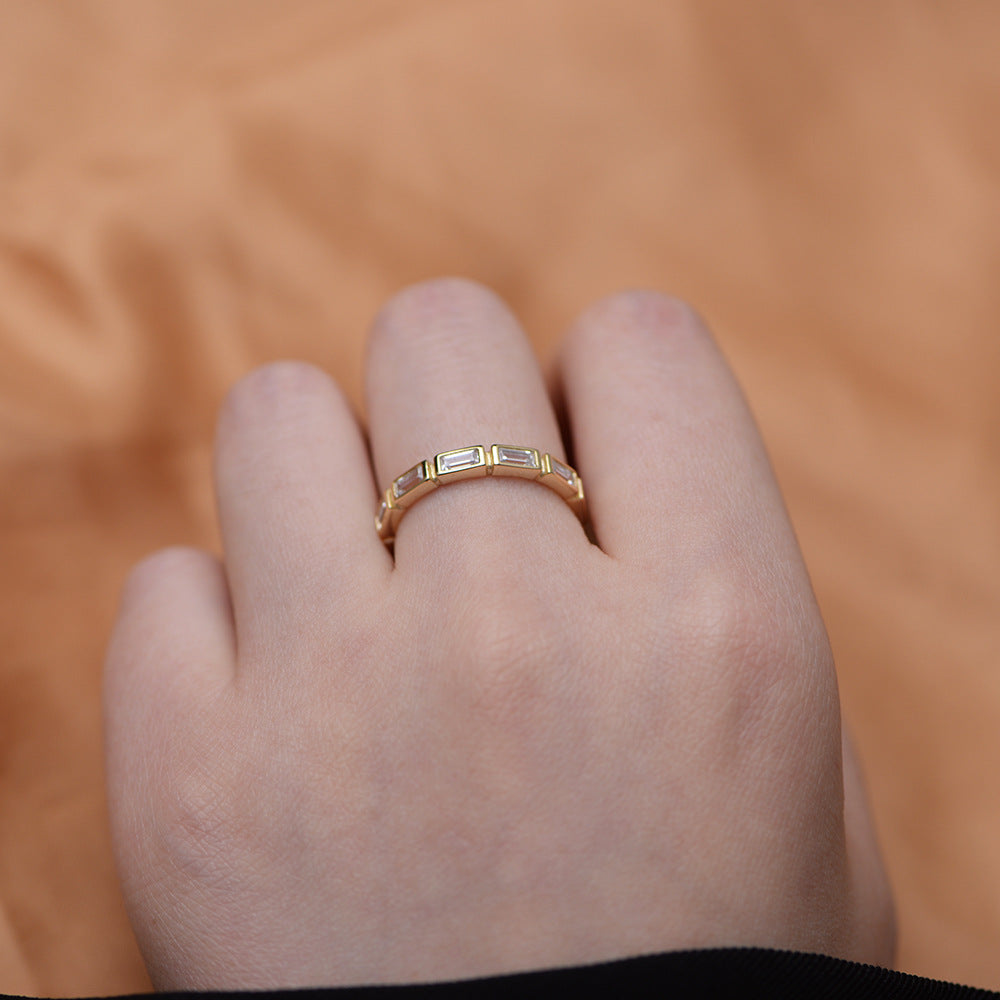 Modern Geometry Baguette Rectangle CZ 925 Sterling Silver Ring
