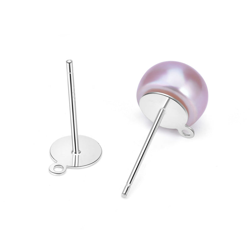 Classic Flat Round Pearl Pinto  925 Sterling Silver Stud Earrings
