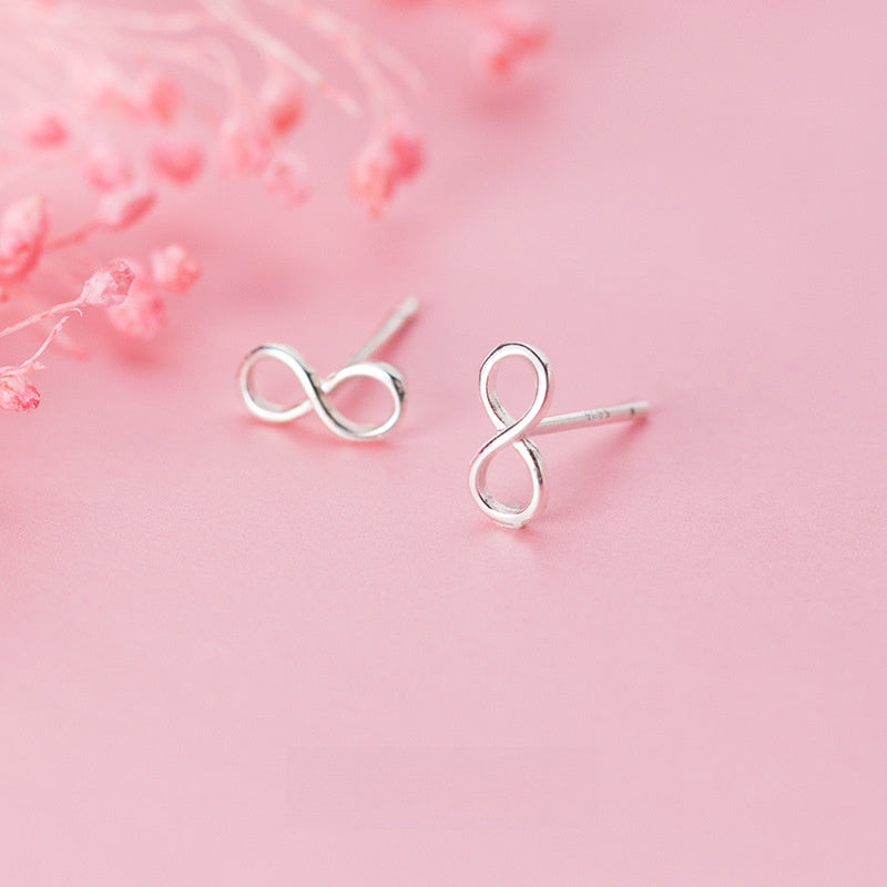 Minimalist Pure Metal Infinity Symbol S925 Silver Stud Earrings