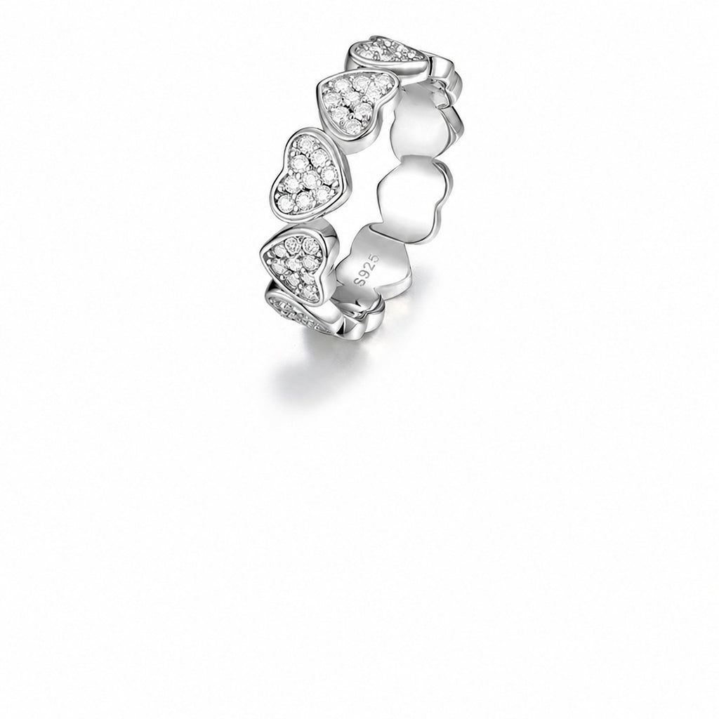 White Moissanite Heart Eternity Band Ring In S925 Sterling Silver  Ring