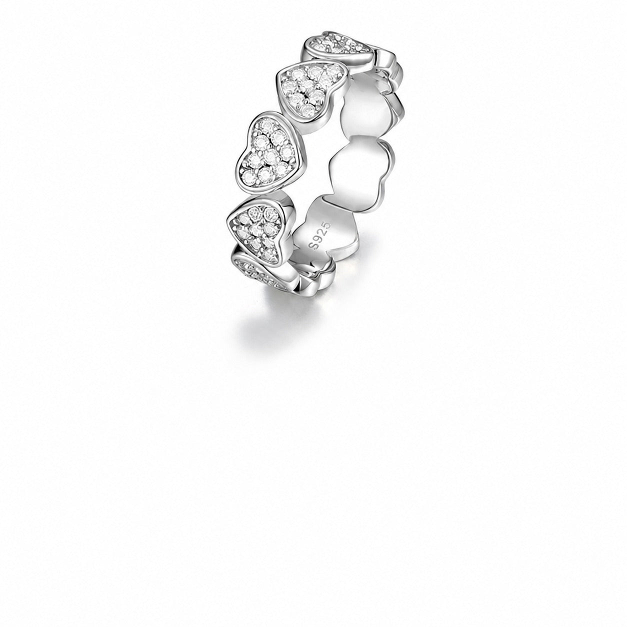 White Moissanite Heart Eternity Band Ring In S925 Sterling Silver  Ring