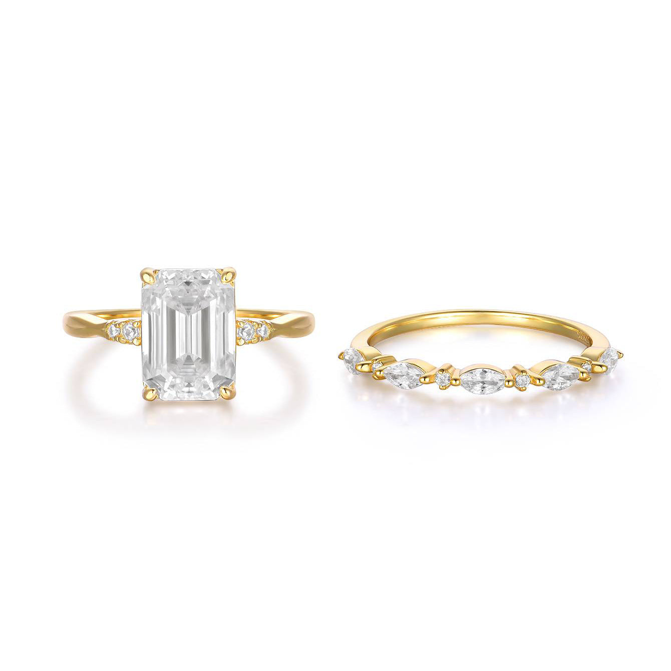 Minimalist Square Moissanite Set with 925 Sterling Silver Ring