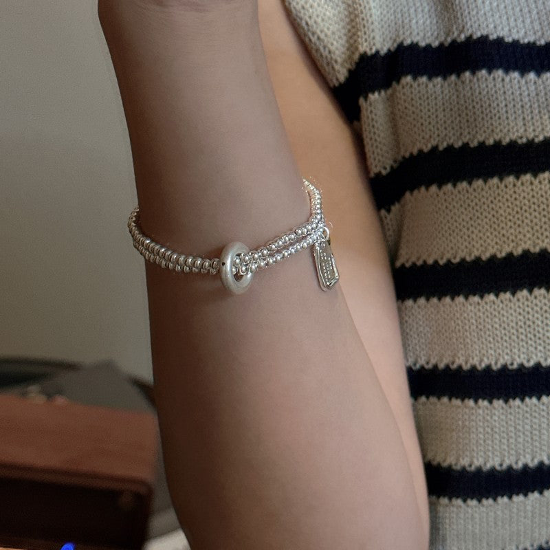 Minimalist Geometric Elastic S925 Sterling Silver Double Strand Beaded Bracelet