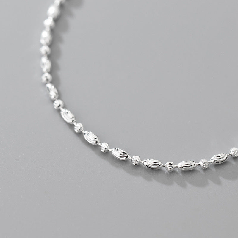 Minimalist Geometric Delicate Adjustable Extension Pure Metal Silver S925 Sterling Silver Oval Bead Chain Bracelet