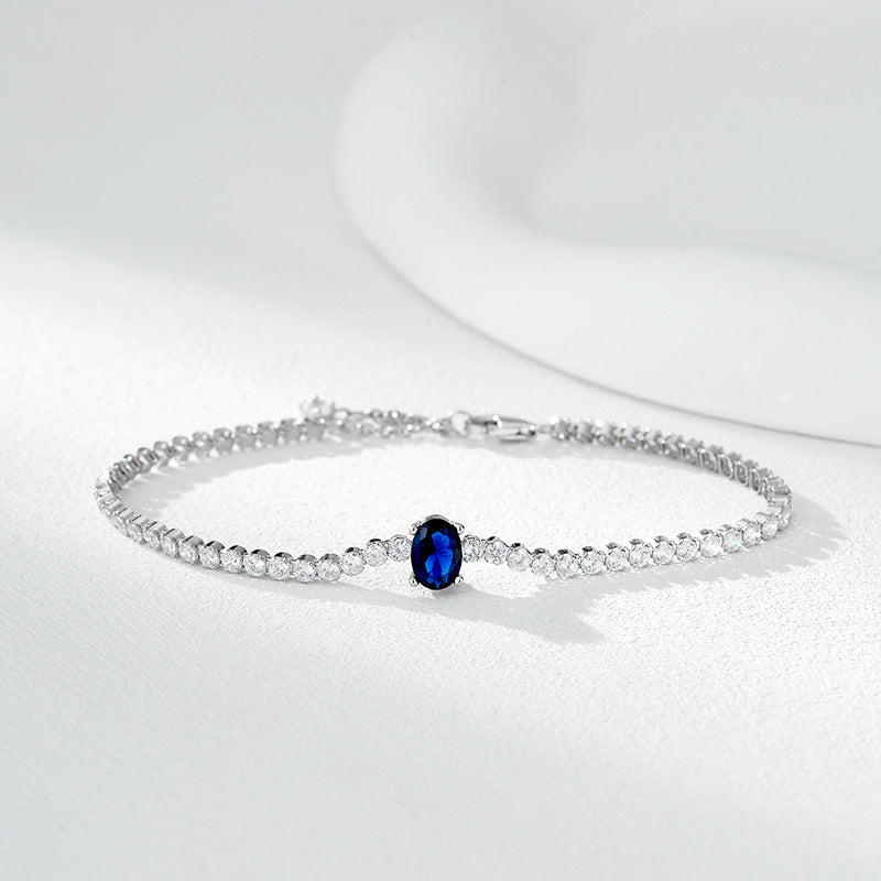 Elegant Full Diamond Blue Sapphire Cubic Zirconia Tennis Bracelet S925 Sterling Silver White Gold Fashion Jewelry for Women 2025 New Collection