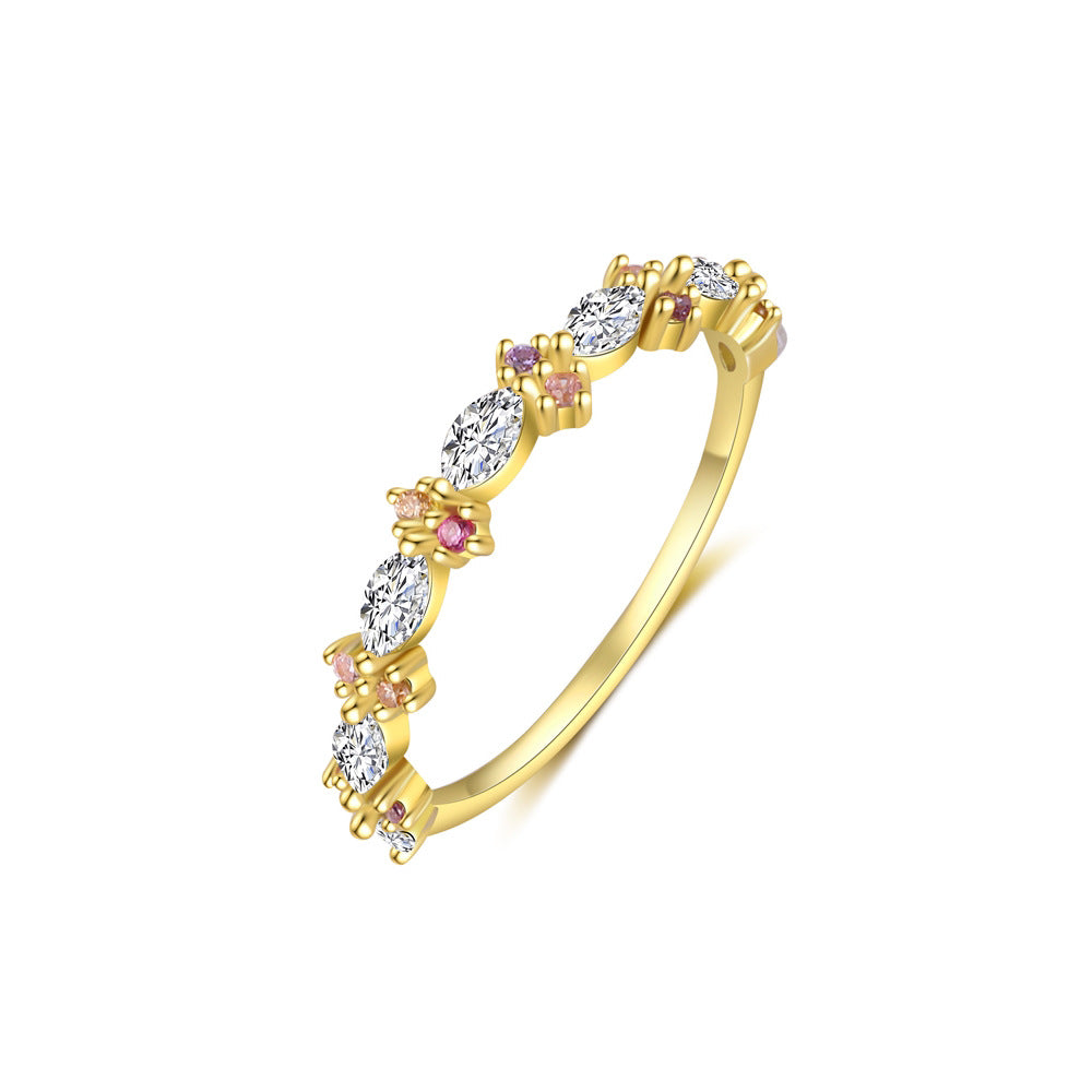 Modern Colorful CZ Crown Crescent Moon Star 925 Sterling Silver Adjustable Ring
