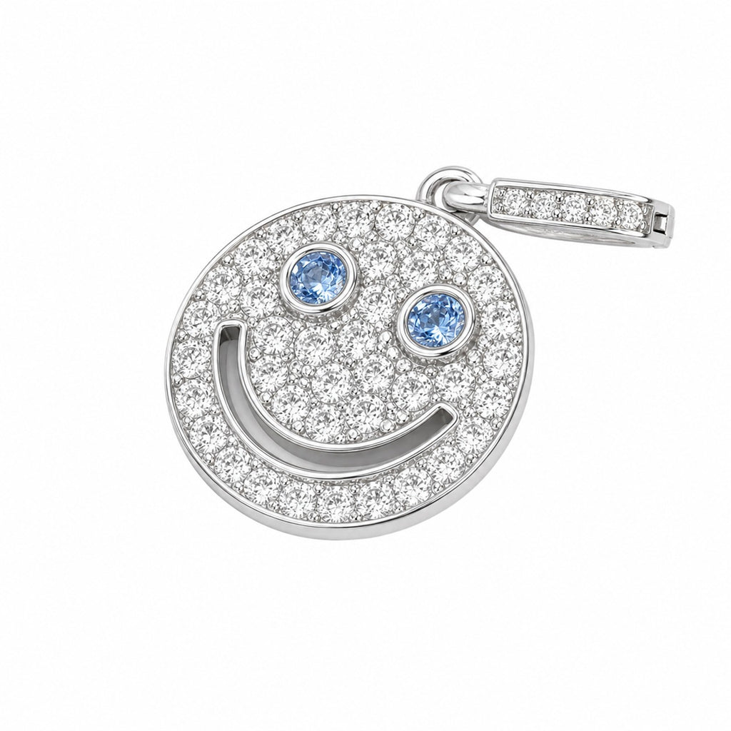 925 Sterling Silver Blue Smiley-Face Zirconia Round  Elegant and Sweet Necklace Pendant