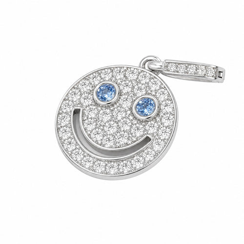 925 Sterling Silver Blue Smiley-Face Zirconia Round  Elegant and Sweet Necklace Pendant