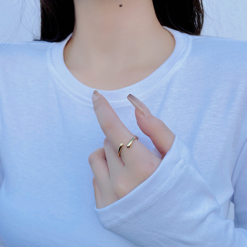 Elegant Water Drop Design Adjustable Women Minimalist Modern  925 Sterling Silver Open Ring
