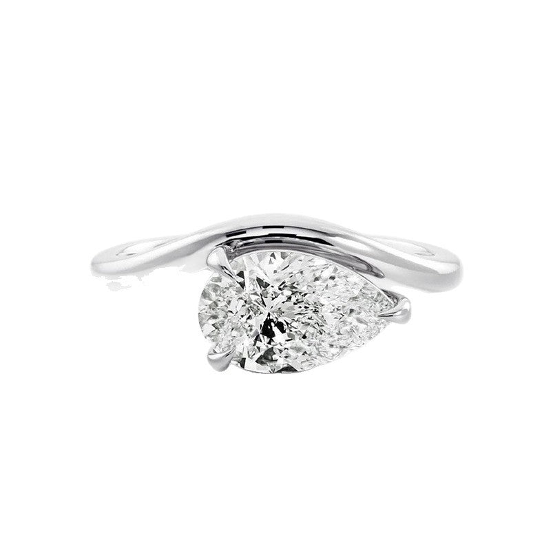 Minimalist Geometric Ring Cubic Zirconia And Pure Metal 925 Sterling Silver 18K Gold Tone White Gold Tone Wave Leaf Clover Pear Cut Open Band Fashion Ring For Women Men