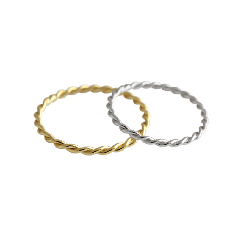 Fashion Geometric Line Jewelry Minimalist Twisted Rope Texture S925 Sterling Silver Stacking Ring