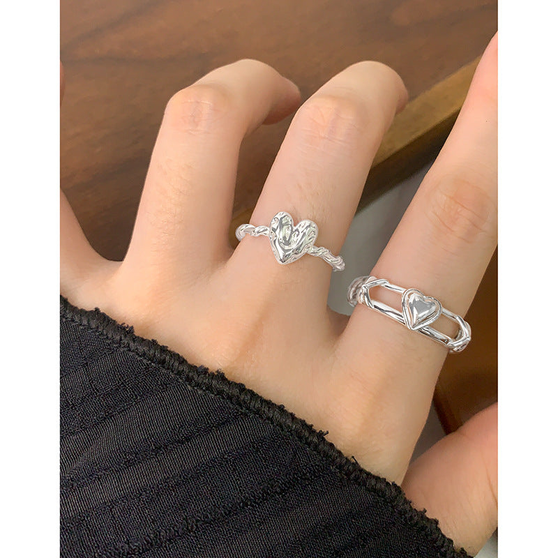 Irregular Texture Heart Shape Love S925 Sterling Silver Twist Adjustable Ring for Women Fashion Elegant Jewelry Gift