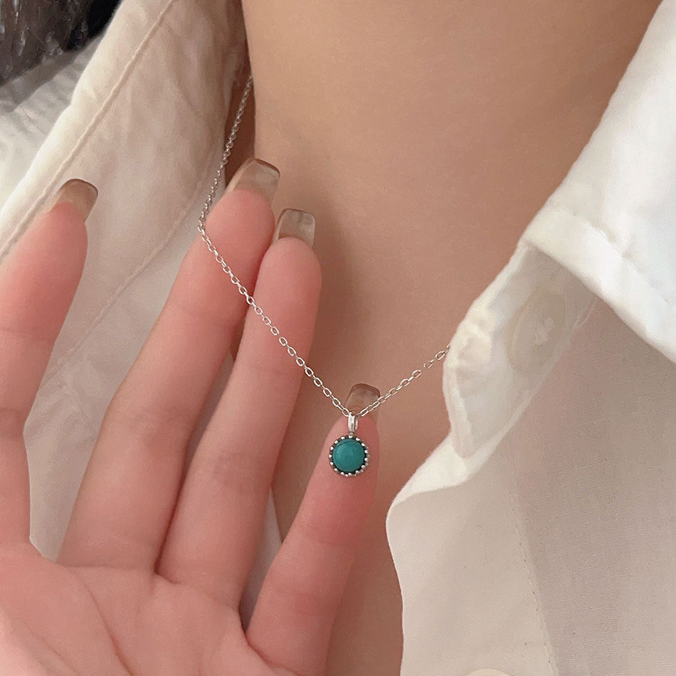 Turquoise Round Geometric Shaped Pendant  925 Silver Necklace