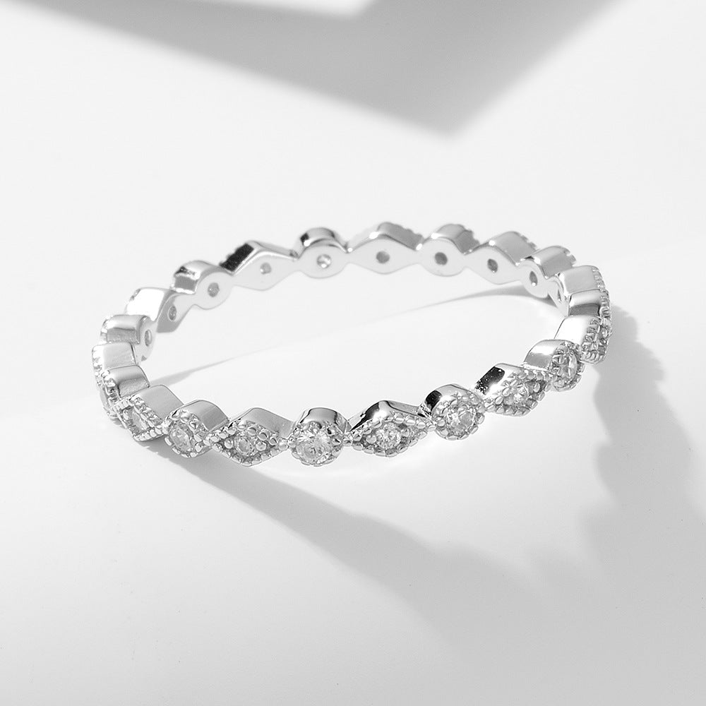 Classic Geometry Round Rhombus CZ 925 Sterling Silver Ring