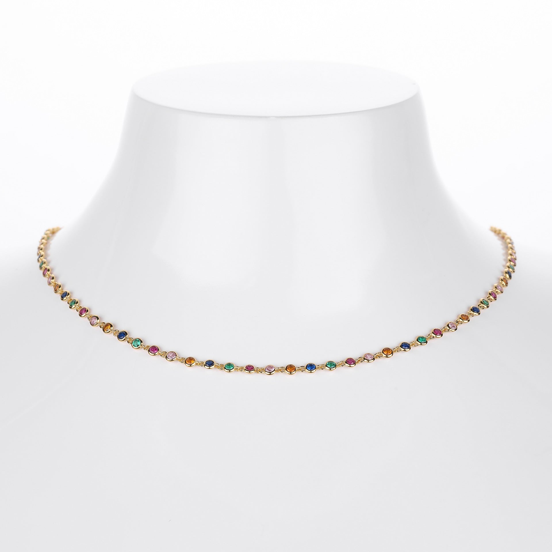 Colorful Cubic Zirconia Geometric Pattern 925 Sterling Silver Chain Necklace