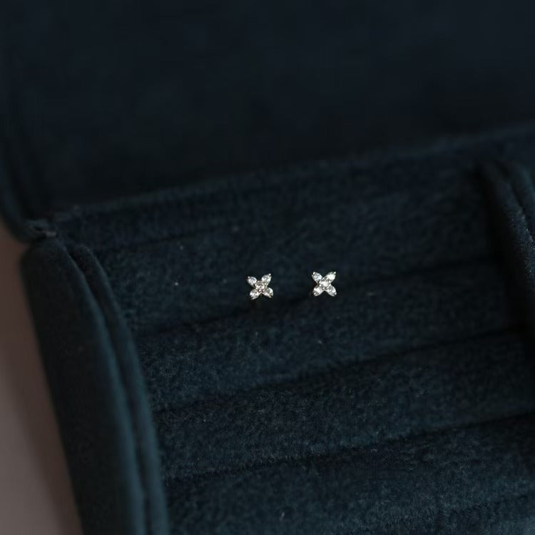 Fashion Mini CZ Cross 925 Sterling Silver Stud Earrings