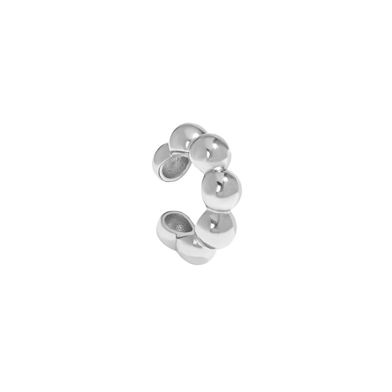 Geometric Round Bead No Piercing S925 Sterling Silver Ear Cuff Clip Earrings（Single）