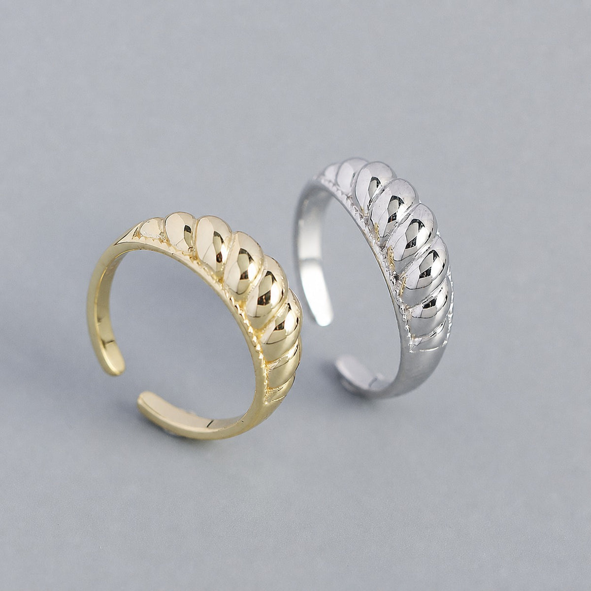 Vintage Twisted Rope Pattern 925 Sterling Silver Open Band Design Adjustable Ring