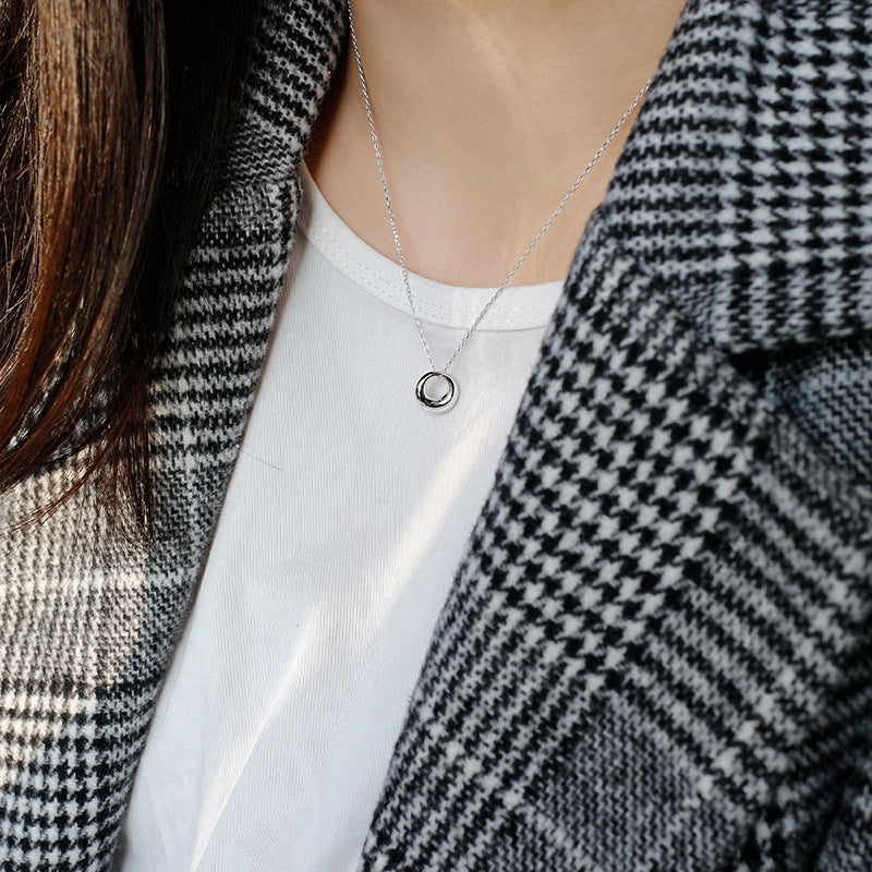 Minimalist Geometric Hollow Round Donut S925 Sterling Silver  Pendant Necklace