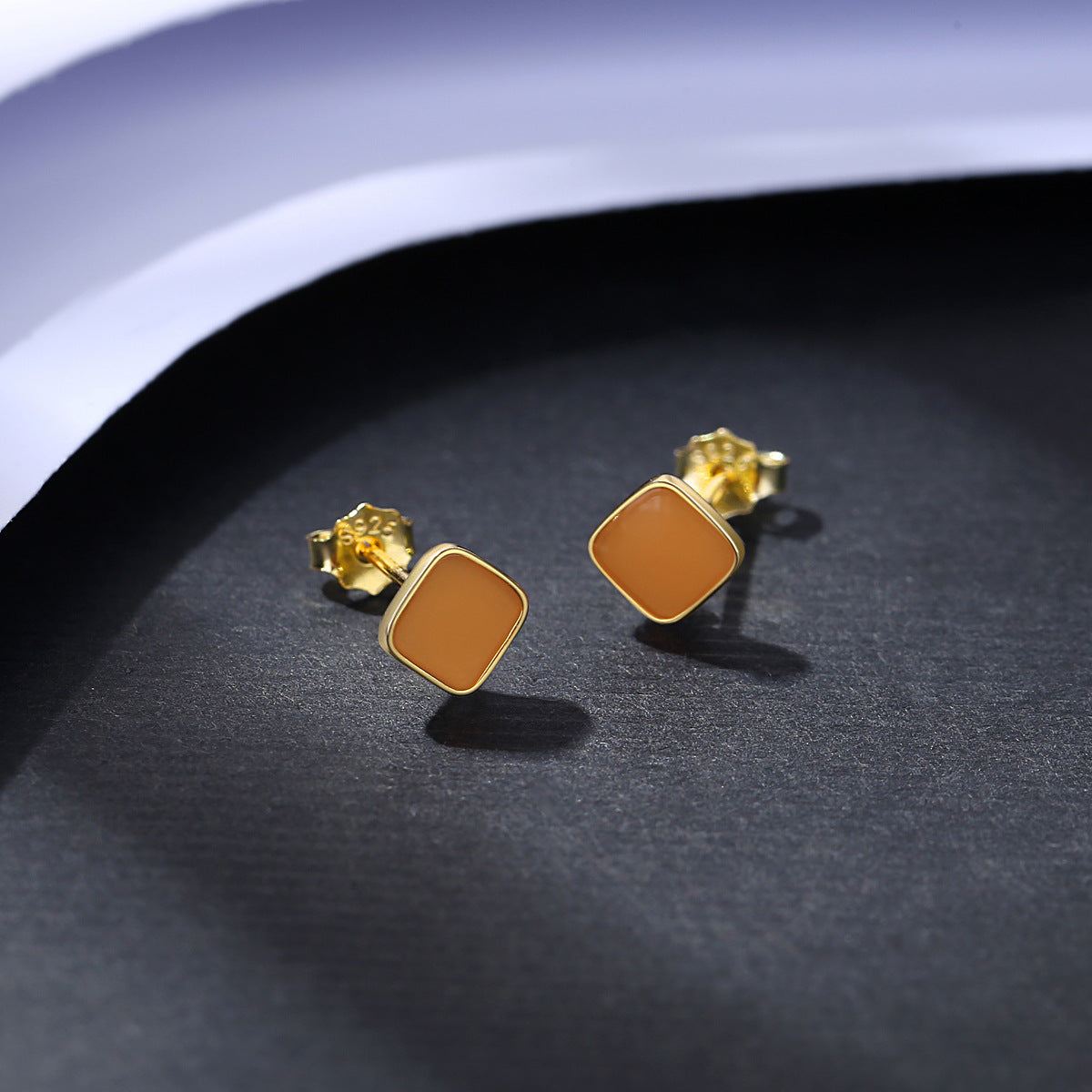 Office Green Epoxy Orange Rhombus Geometry 925 Sterling Silver Stud Earrings