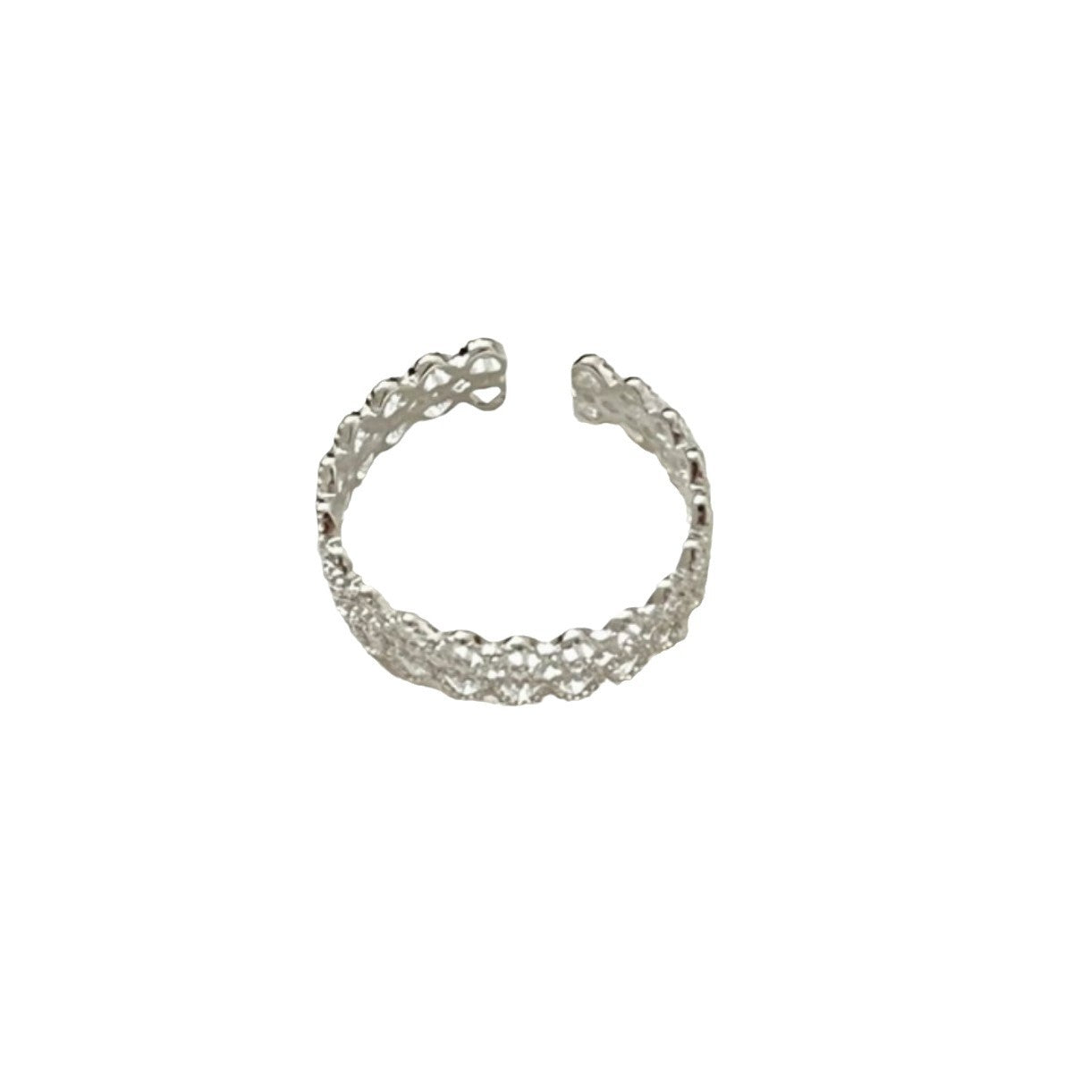 Women Elegant Double Layers Lace 925 Sterling Silver Adjustable Ring
