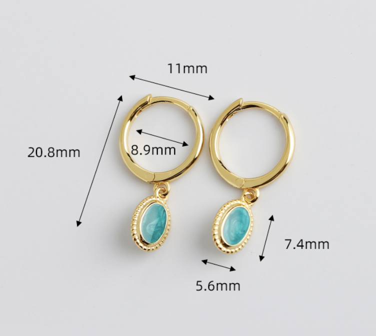 Lake Amber Exquisite Green Oval Epoxy Resin 925 Sterling Silver Dangle Earrings