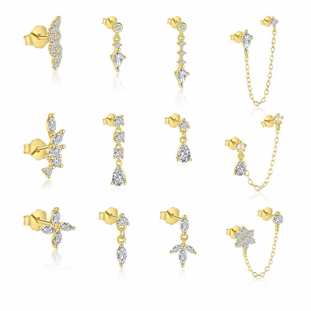 Women Elegant CZ Oval Flowers Waterdro 925 Sterling Silver Dangling Earrings