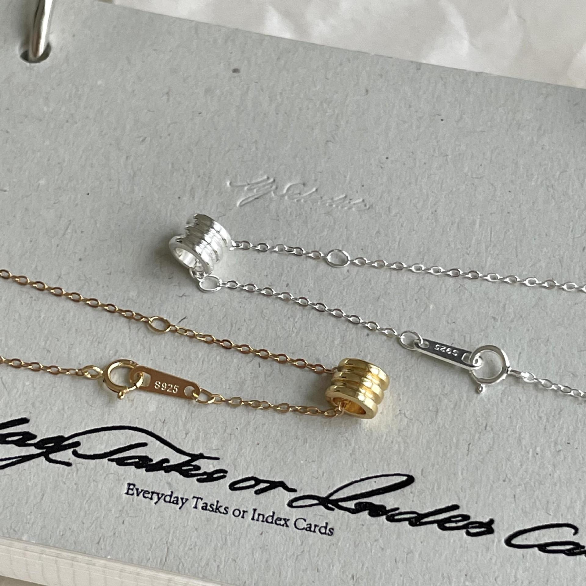 Women Simple Lucky Beads 925 Sterling Silver Necklace