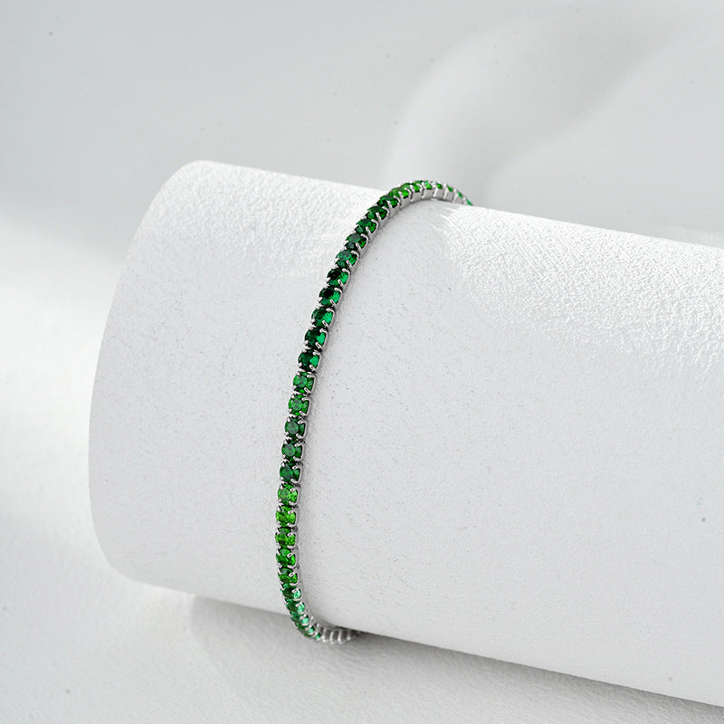 Elegant Geometric S925 Sterling Silver Emerald Tennis Bracelet with 6A Cubic Zirconia for Women and Men Fashion Jewelry Gift 2025 New Classic Design