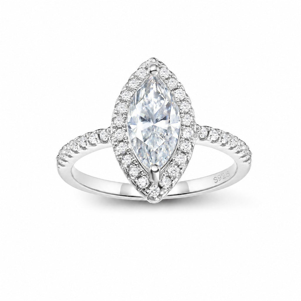 Moissanite Marquise-Cut Center Stone in a Bezel Setting 925 Sterling Silver Ring
