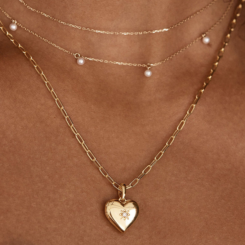 Elegant Fashion Romantic Heart Flower Cubic Zirconia 925 Sterling Silver Locket Pendant