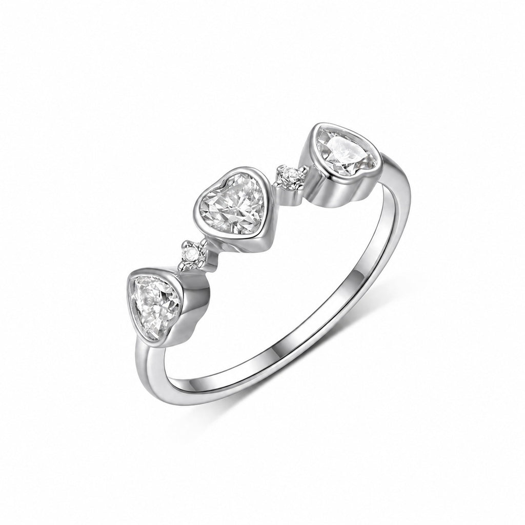 Heart Three Stone Moissanite 925 Sterling Silver Ring