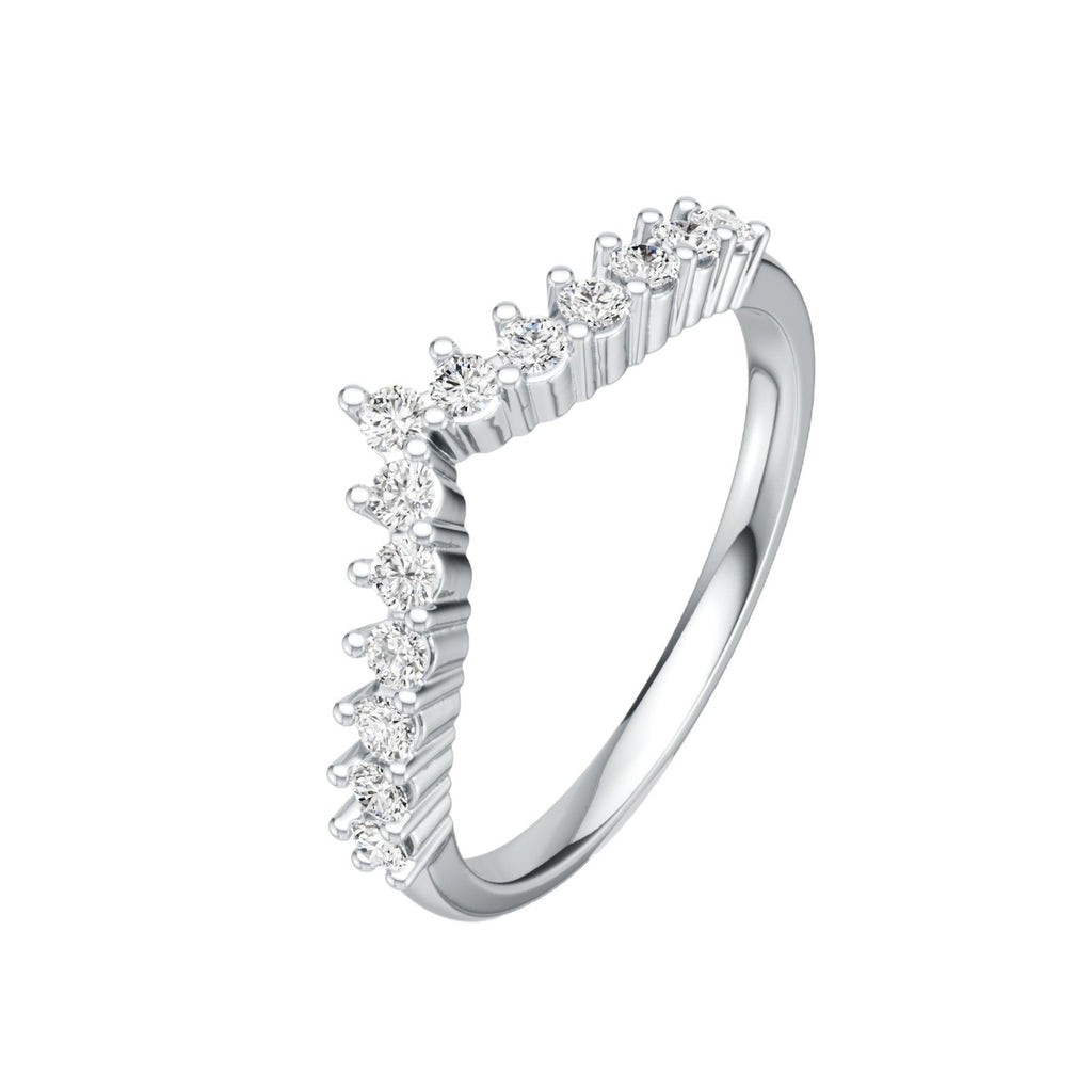 Crown V Shape D Color Moissanite  925 Sterling Silver Ring With 13 Stone Chevron Crown Design Geometric Line Band Ring
