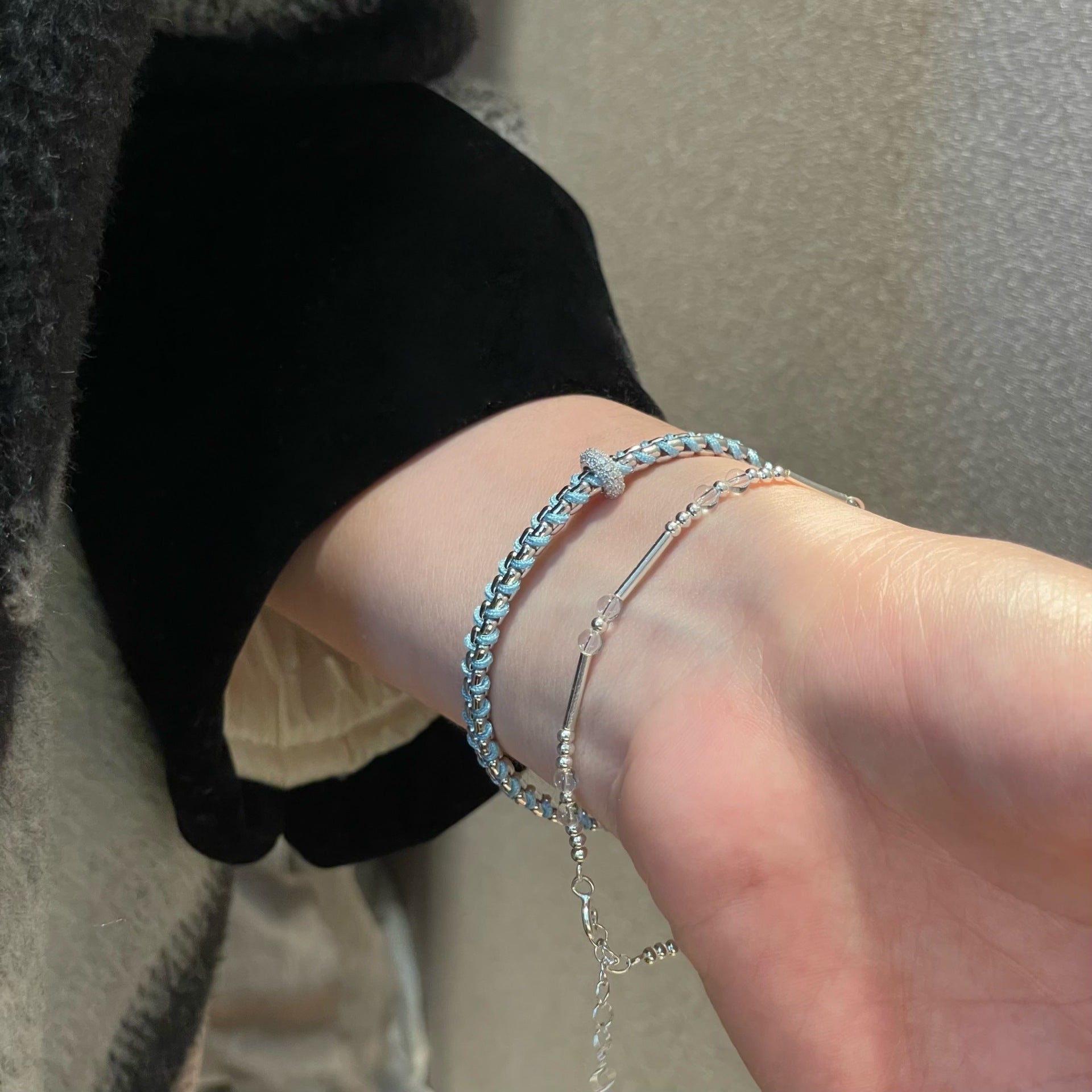 925 Sterling Silver Blue Vine Sparkling Zirconia Elegant Chain Bracelet