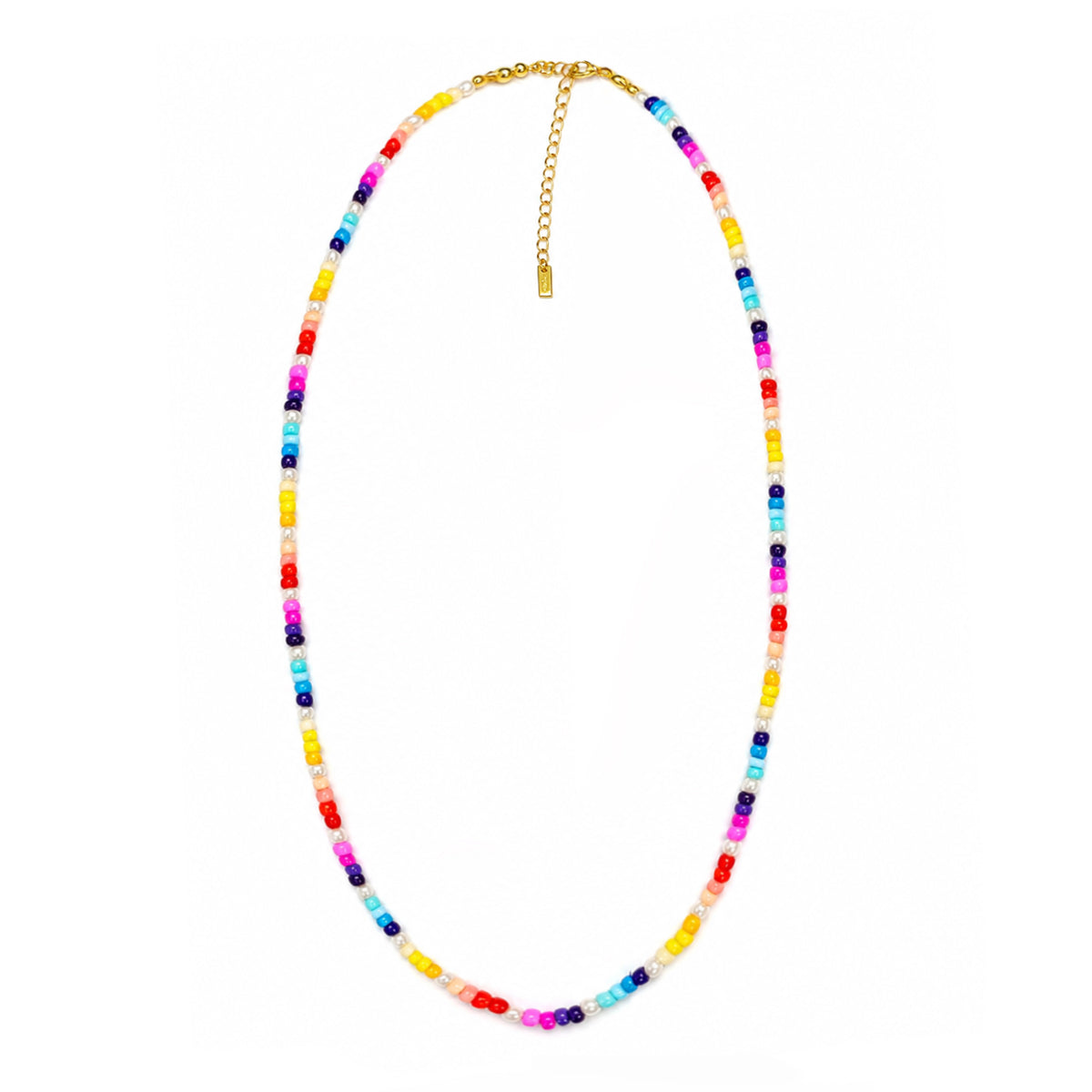 Boho Rainbow Glass Seed Beads Tiny Near Round Freshwater Pearl Beaded Adjustable Fine Jewelry Gift Holiday Beach Music Festival Daily Party 925 Sterling Silver Necklace