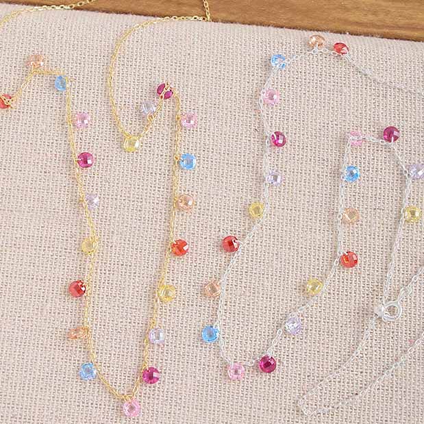 Beautiful Colorful Round CZ 925 Sterling Silver Necklace
