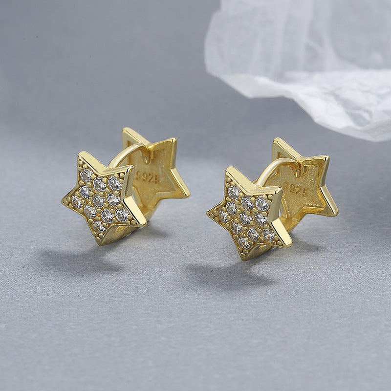 Double Layer Star Shaped Cubic Zirconia 925 Sterling Silver Women's Stud Earrings