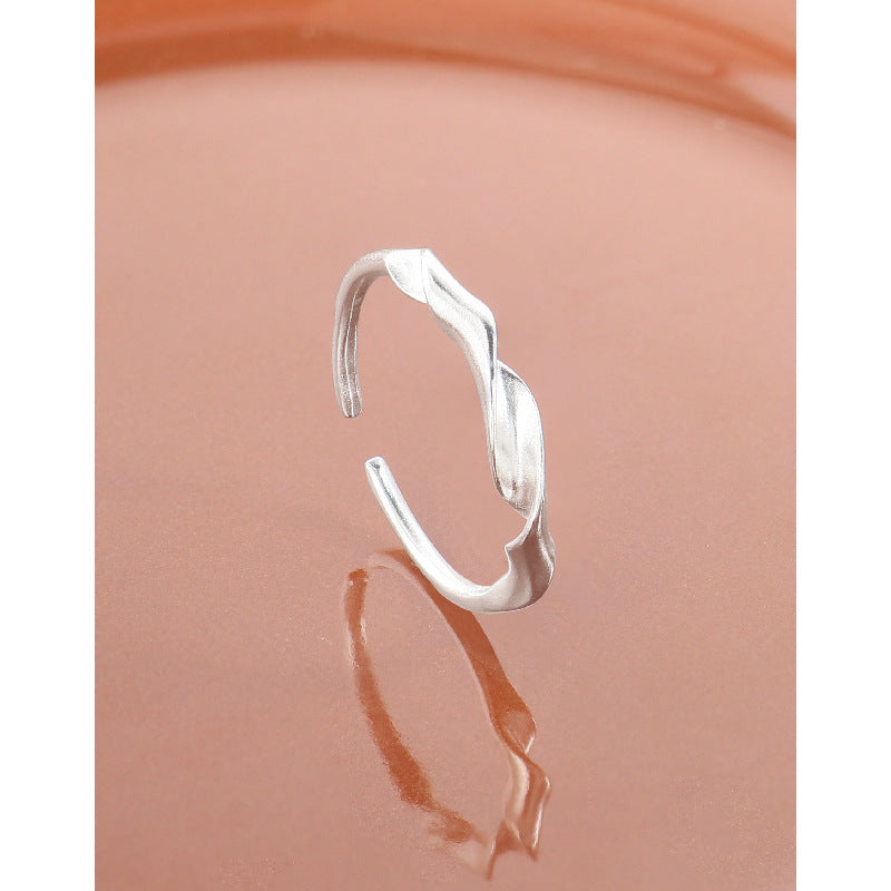 Women Elegant Fashion Minimalist Style Jewelry Twist Design Matte Finish S925 Sterling Silver Open Adjustable Ring