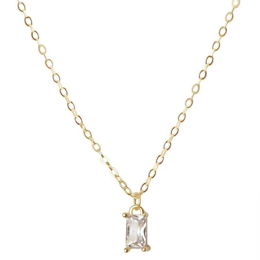 Simple Geometry Baguette CZ 925 Sterling Silver Curb Chain Necklace