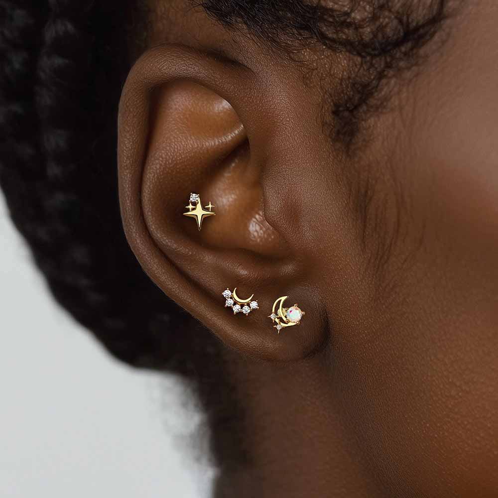 Gril CZ Star Bow-knot Crescent Moon Flower Waterdrops 925 Sterling Silver Dangling Earrings