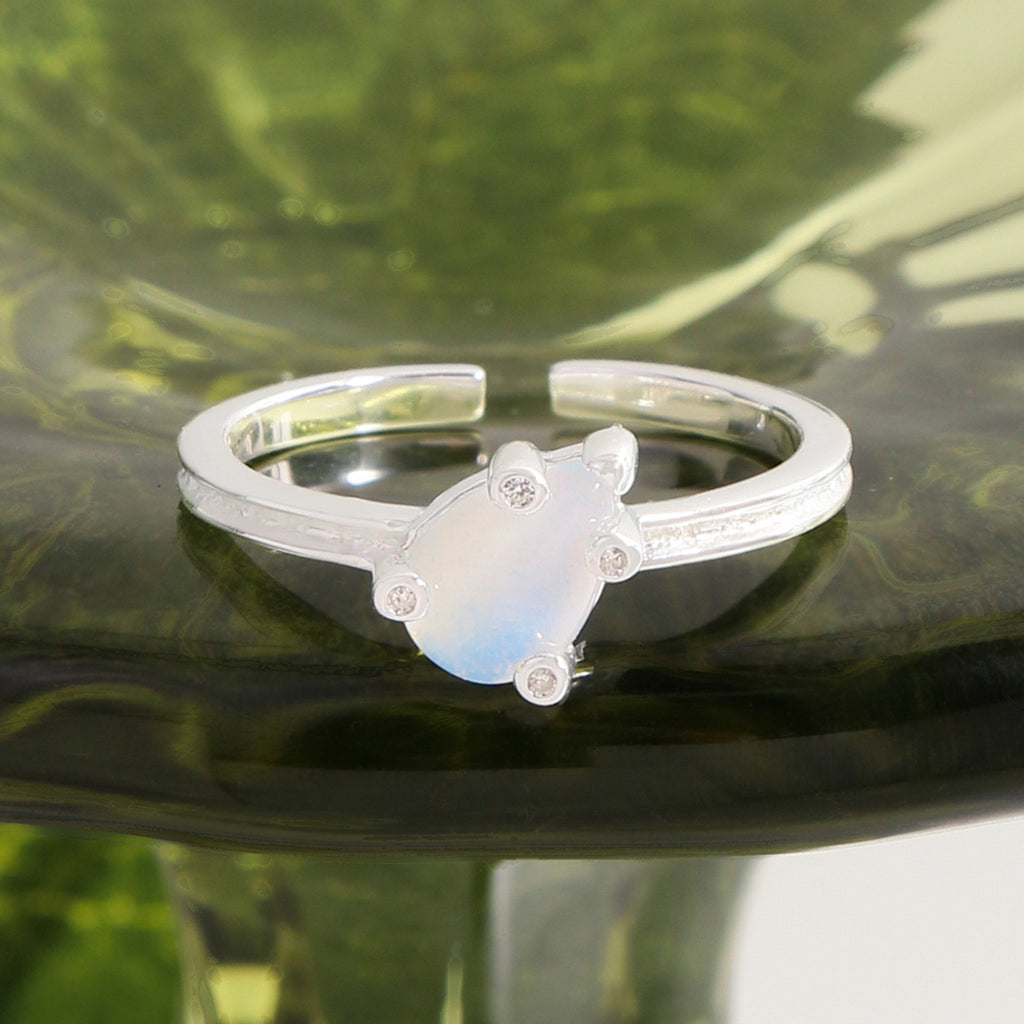 Lady Elegant CZ Claws Waterdrop Natural Opal 925 Sterling Silver Adjustable Ring